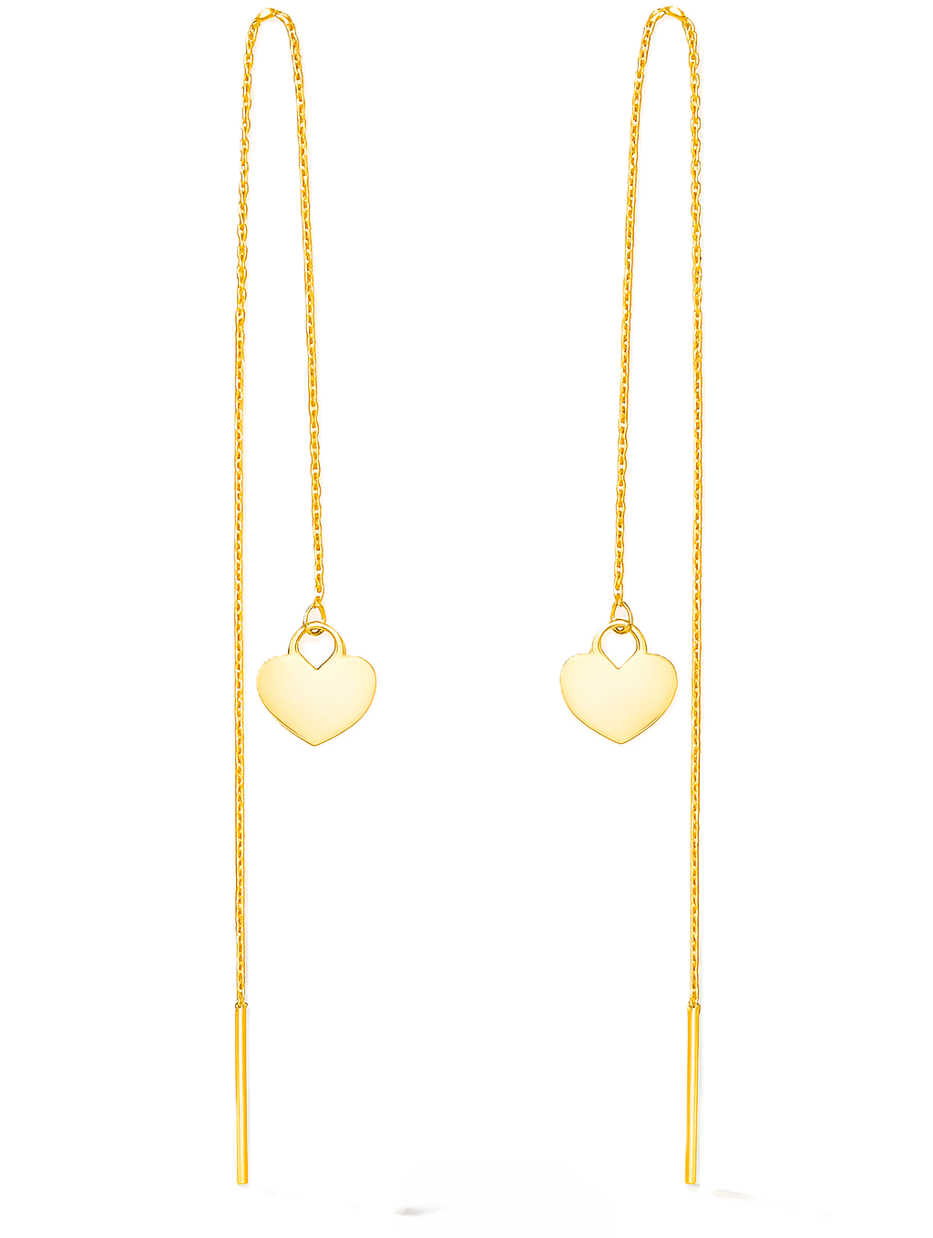 Yellow Gold  Stitch Earrings with long chain and one heart, 18k , 1.73gr