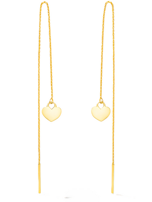 Yellow Gold  Stitch Earrings with long chain and one heart, 18k , 1.73gr