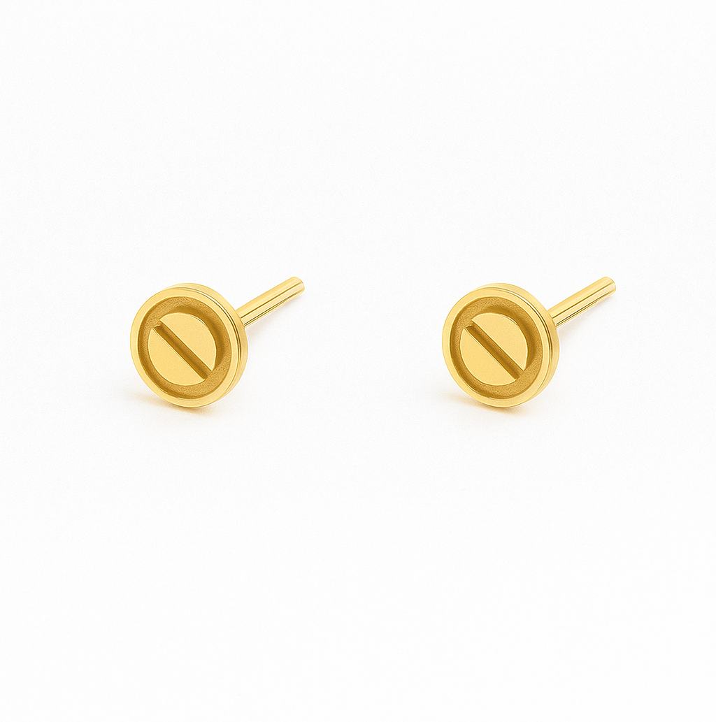 Yellow Gold Stud Earring , Nail Style, 18k,  1.08gr