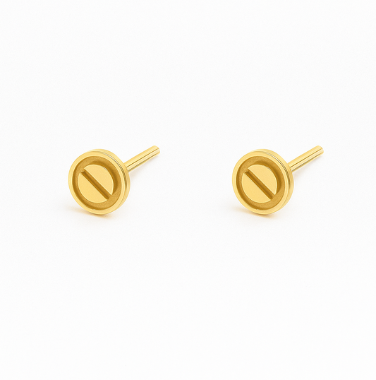 Yellow Gold Stud Earring , Nail Style, 18k,  1.08gr