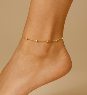Yellow Gold Station Anklet with white gold and yellow gold Balls 18k 1.56gr