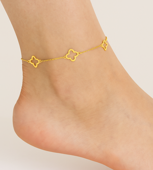 Yellow Gold Station Anklet with Seven Clover, 18k, 2.72gr
