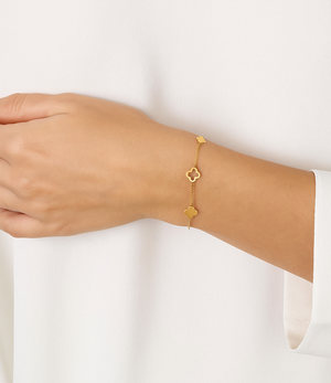 Yellow Gold Station Clover Braceleted 18 K,  1.88 gr
