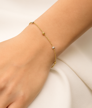 Yellow Gold station Bracelet with white gold and Yellow gold balls 18k ,1.42gr