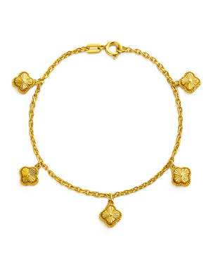 Yellow Gold Station Bracelet with dangling Clovers, 18k, 2.16gr
