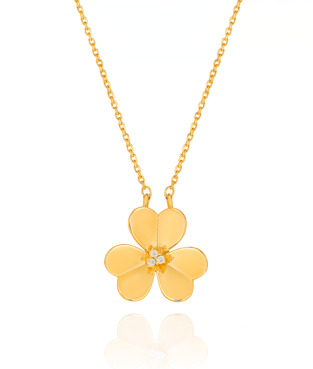 Yellow Gold Elegant Flower Necklace with three Petals, 18k,  4.82gr