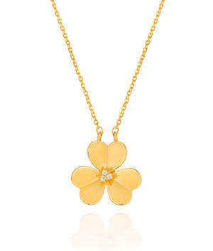 Yellow Gold Elegant Flower Necklace with three Petals, 18k,  4.82gr