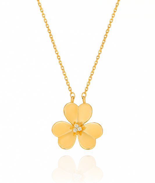 Yellow Gold Elegant Flower Necklace with three Petals, 18k,  4.82gr