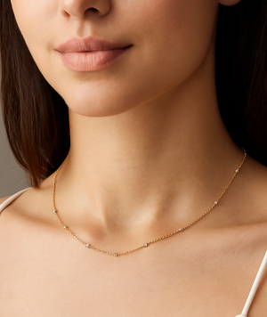 Yellow Gold Station Necklace with White and Yellow Gold Balls, 18k,2.34gr