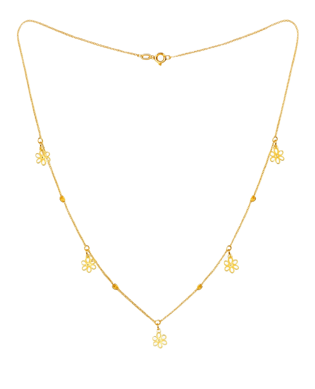 Yellow Gold Station Necklace with Flowers and Ball, 18k, 3.44gr