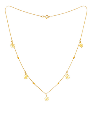 Yellow Gold Station Necklace with Flowers and Ball, 18k, 3.44gr
