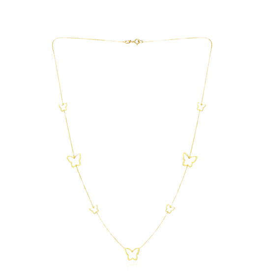 Yellow Gold Station Butterfly Necklace, 18k, 3.15gr