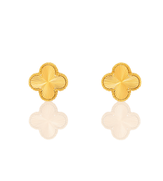 Yellow Gold Clover Stud Earrings with Diamond Cut, 18k, 1.96gr