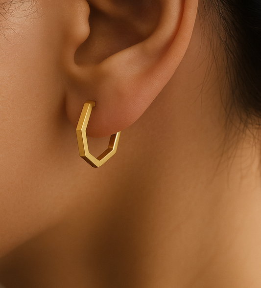 18K Yellow Gold Hexagon Earrings