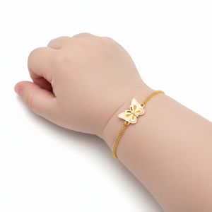 Yellow Gold Kids Bracelet with Enamel Butterfly, 18k, 2.23gr