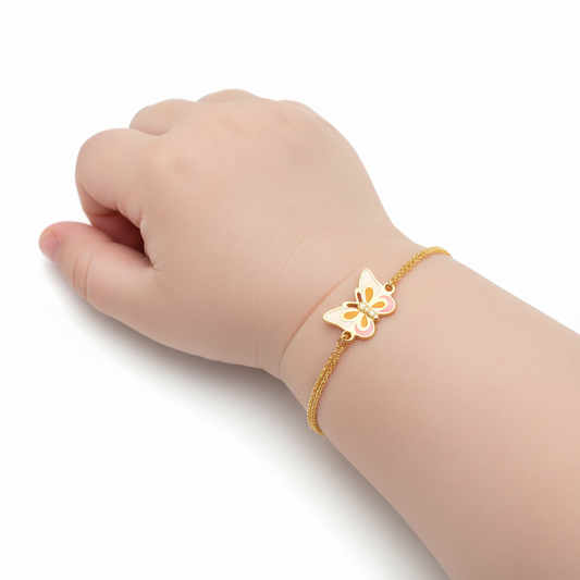 Yellow Gold Kids Bracelet with Enamel Butterfly, 18k, 2.23gr