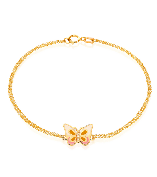 Yellow Gold Kids Bracelet with Enamel Butterfly, 18k, 2.23gr