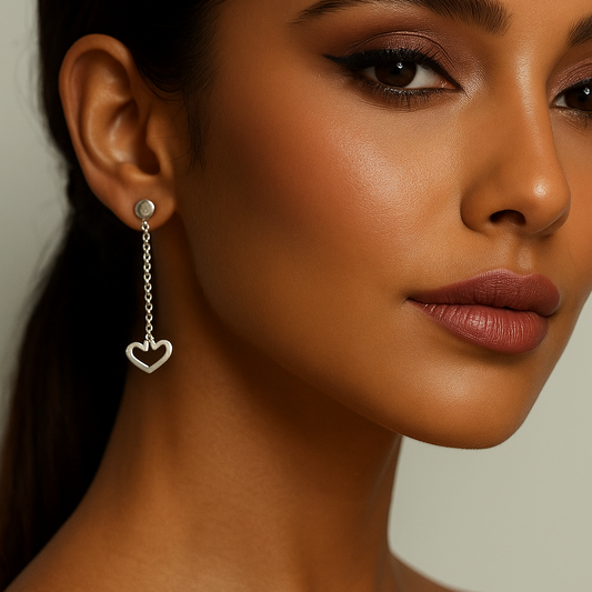 18K White Gold Dangle Earrings with Open Heart Charm 5.2gr