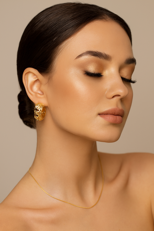 Yellow Gold Hoop Earrings With Filigree Detailing, 14k, 3.6gr