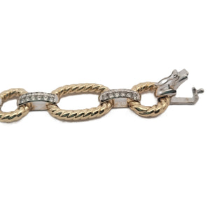 Two-Tone Gold Twisted Link with Diamond Bracelet, 14k, TDW:2.52ct, 8 Inches