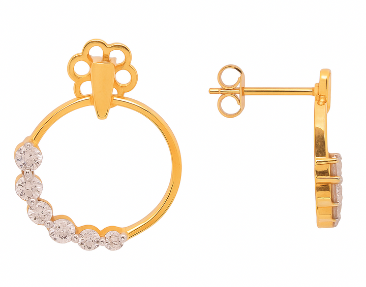 18K Yellow Gold Circle Earrings setting with 6 Natural Round Diamond each TDW: 0.54ct