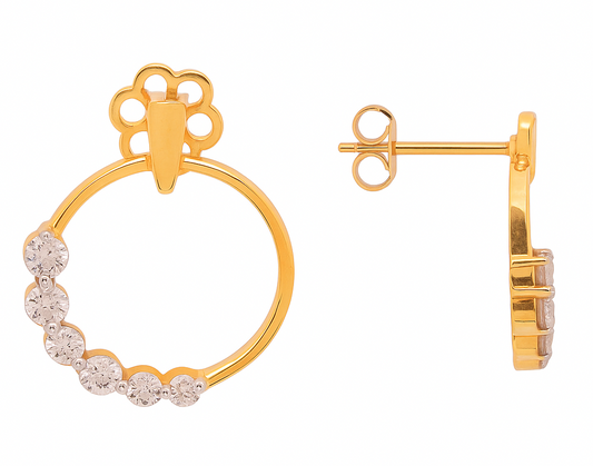 Yellow Gold Circle Earrings setting with 6 Natural Round Diamond each, TDW: 0.54ct, VS, H, 18k