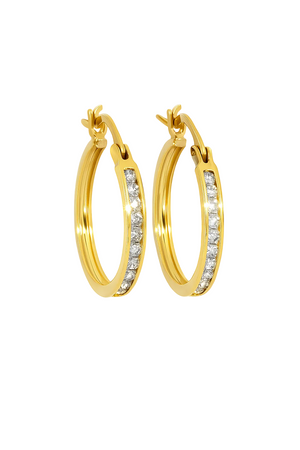 14K Yellow Gold Channel Setting Diamond Hoop Earrings TDW: 0.20ct