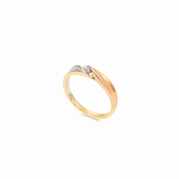 10K Tri – Tone Gold Crossover Diamond Ring TDW: 0.05ct Size 6