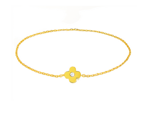 Yellow Gold Bracelet with one Flower setting with Cubic Zirconia, 14k,  6 1/2 to 7 1/2 Inches Adjustable