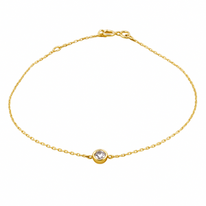 14K Yellow Gold Bracelet setting with one Cubic Zirconia 6 1/2 to 7 1/2" Adjustable