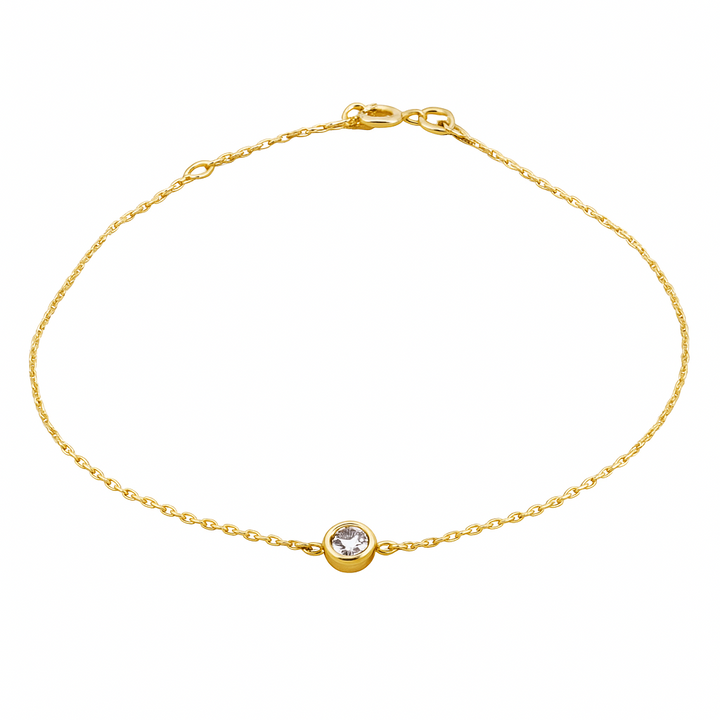 14K Yellow Gold Bracelet setting with one Cubic Zirconia 6 1/2 to 7 1/2" Adjustable