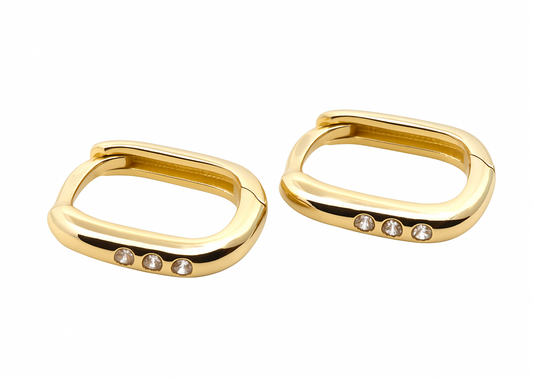 Yellow Gold Oval Earrings setting with Cubic Zirconia, 12mm,14k