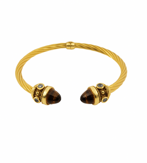 Italian Yellow Gold Citrine and Amethyst Cable Cuff Bracelet. 14k, C: 5ct, A: 0.18ct