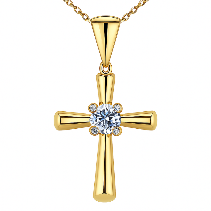 14K Yellow Gold Chain with CZ Cross Pendant