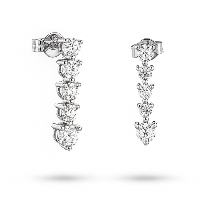 14K White Gold Drop Earrings with Graduated Row of CZ