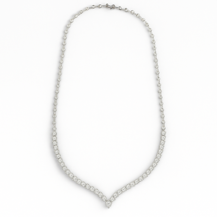 14K White Gold Tennis Necklace with Cubic Zirconia