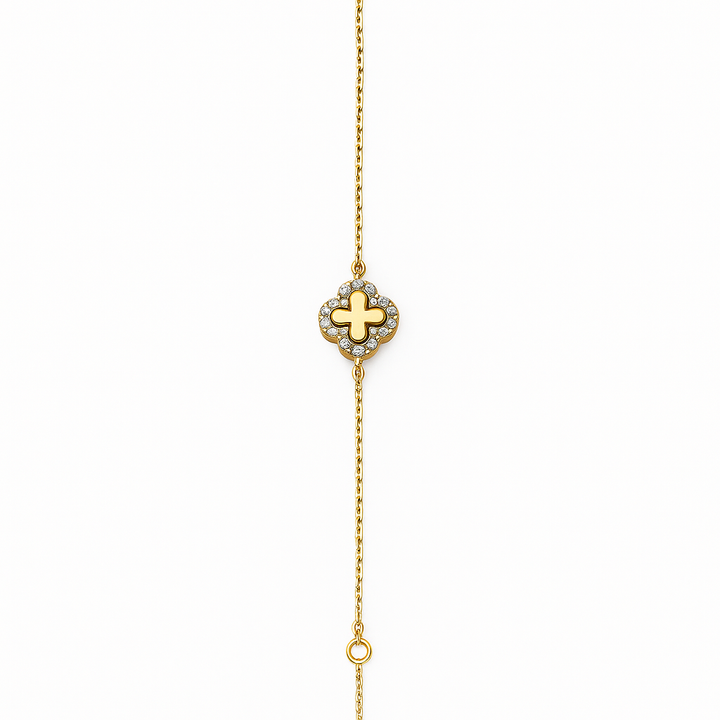 14K Yellow Gold Cubic Zirconia Clover Bracelet