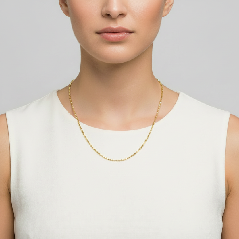 Yellow gold Diamond cut bead Chain, 14k, 18 Inches