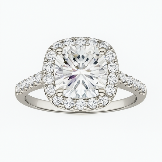 White Gold Halo Solitaire Lab/Natural Diamond Ring. 19k Lab: 2.15 TDW: 3.15ct DE VS