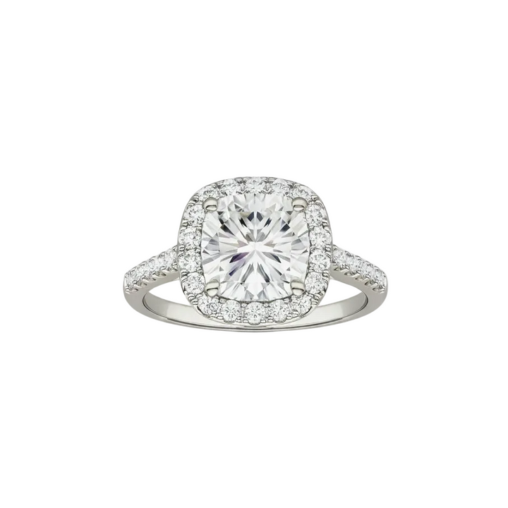 19K White Gold Halo Solitaire Lab/Natural Diamond Ring.