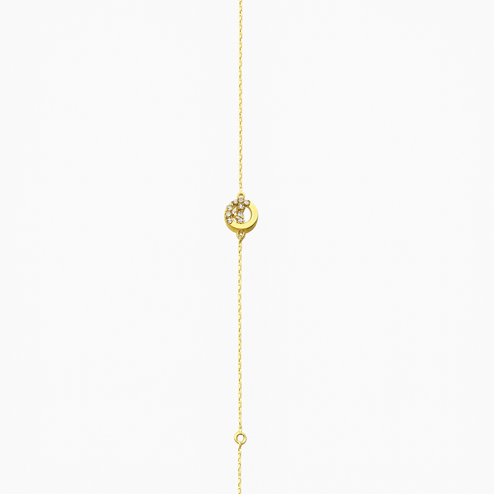 14K Yellow Gold Bracelet with one circle setting with Cubic Zirconia 6 1/2 to 7 1/2" Adjustable