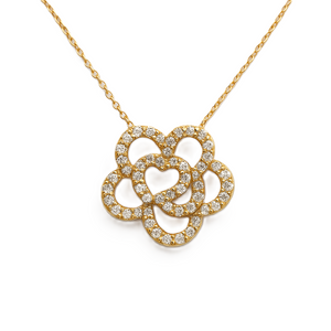 Yellow Gold Minimalist Diamond Necklace in Flower Style, 18k, TDW: 0.5ct, SI, GH