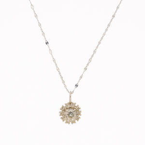 White Gold Halo pendent with chain, Setting with 0.5ct Diamonds, SI, I, 18k