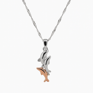 Three Dolphins Pendent setting with two Diamonds and Chain , 10k