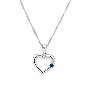 10K White Gold Chain and Heart Pendant setting with one Diamond and a Sapphire S: 0.05ct