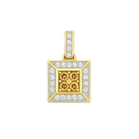 Yellow Gold Square Design Pendent setting with white and Champagne Diamonds, 9k