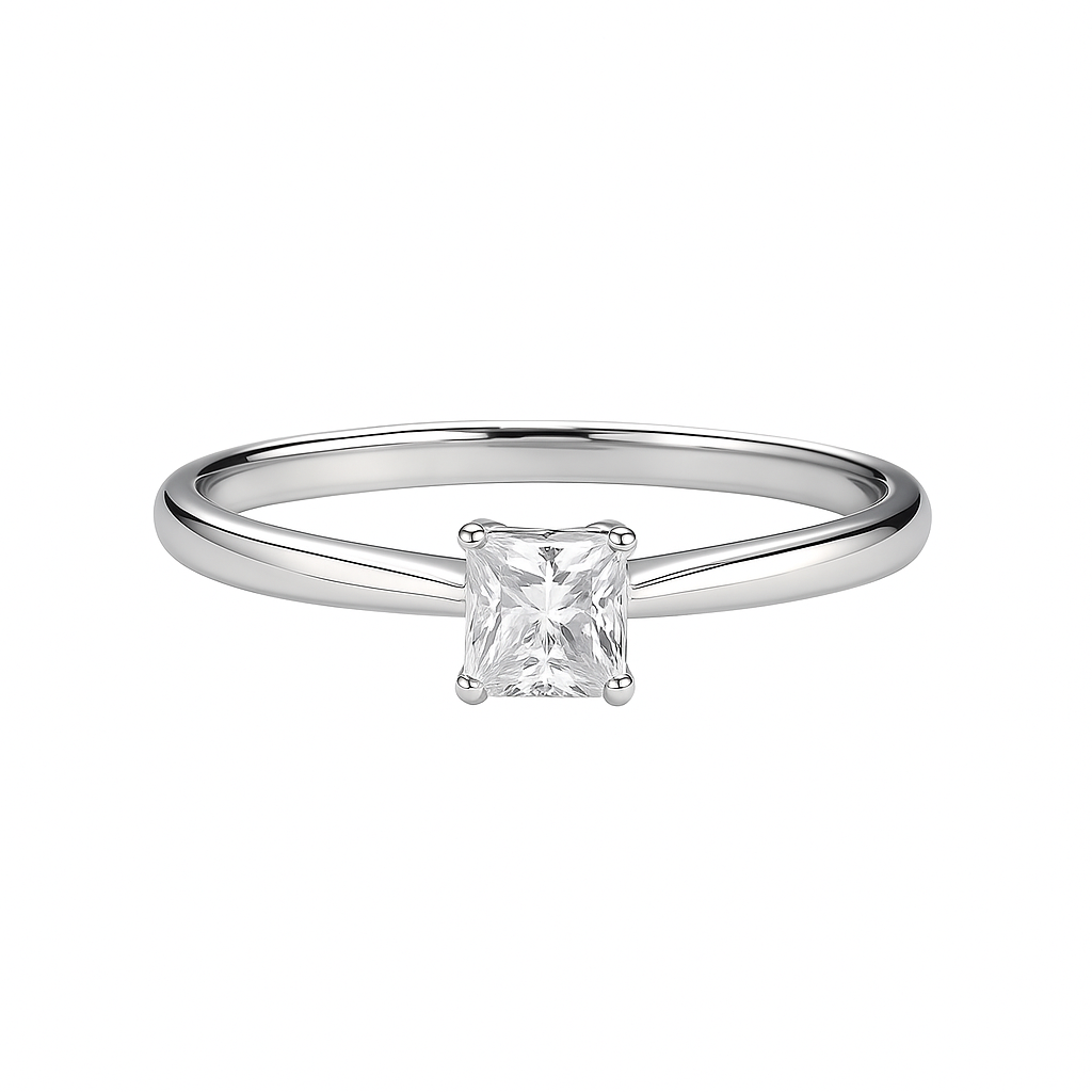 White Gold Solitaire Princess Cut Diamond Ring, 14k, TDW: 0.39ct SI1 GH