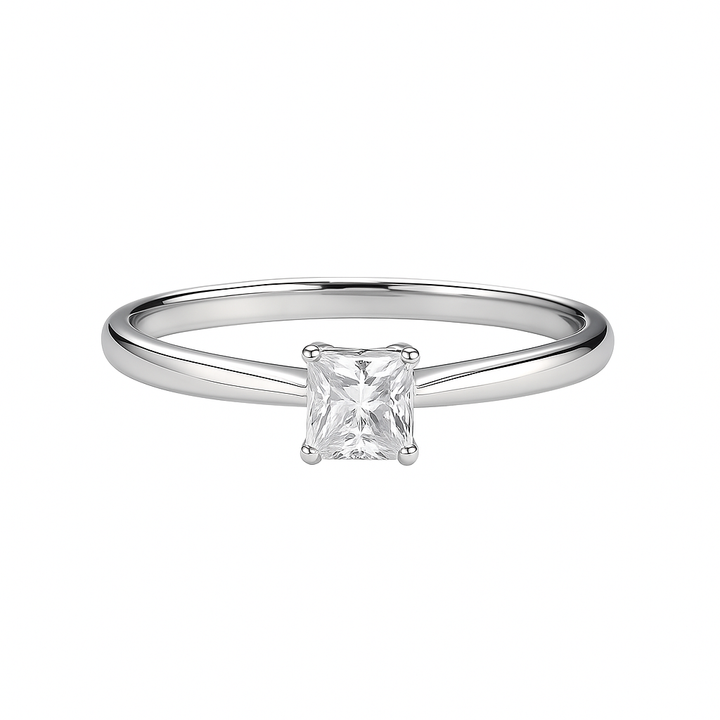 14K White Gold Princess Cut Solitaire Diamond Ring
