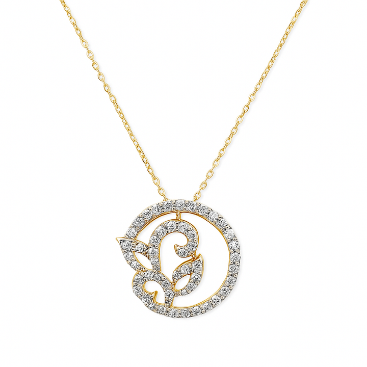 14K Two Tones Gold with Diamond Pendent Necklace, TDW: 0.8ct VS GH