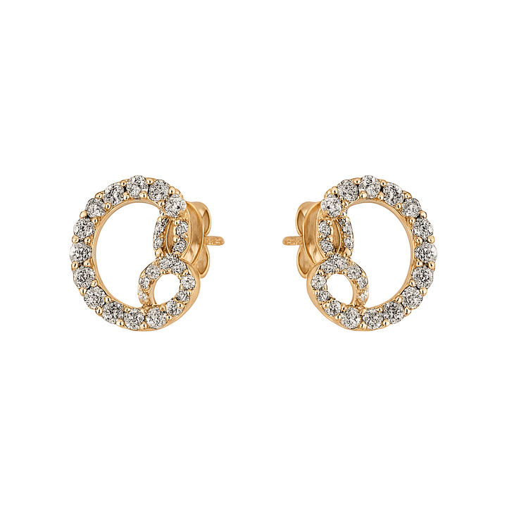 14K Two Tones Gold Diamond Interlocking Circle Stud Earrings